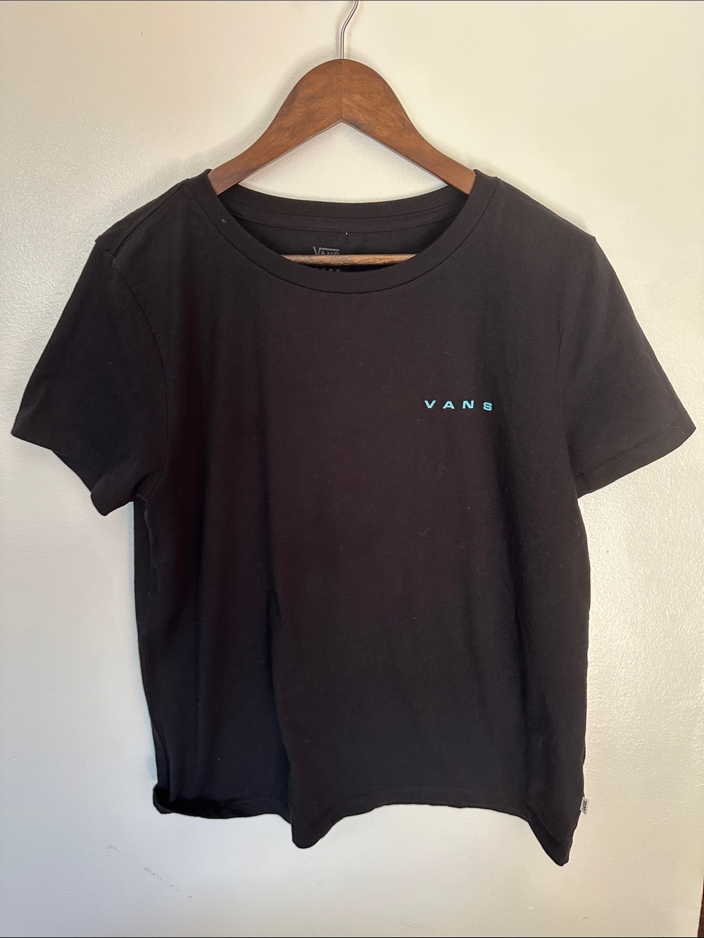 Vans Black Short Sleeve Tee with Small Blue Logo